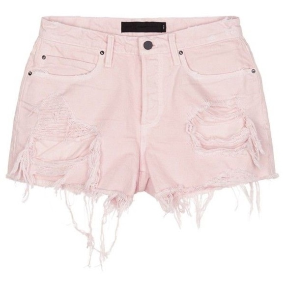 Alexander Wang Romp Denim Shorts Pale Pink Distressed Ripped Festival High Waist - Picture 5 of 12